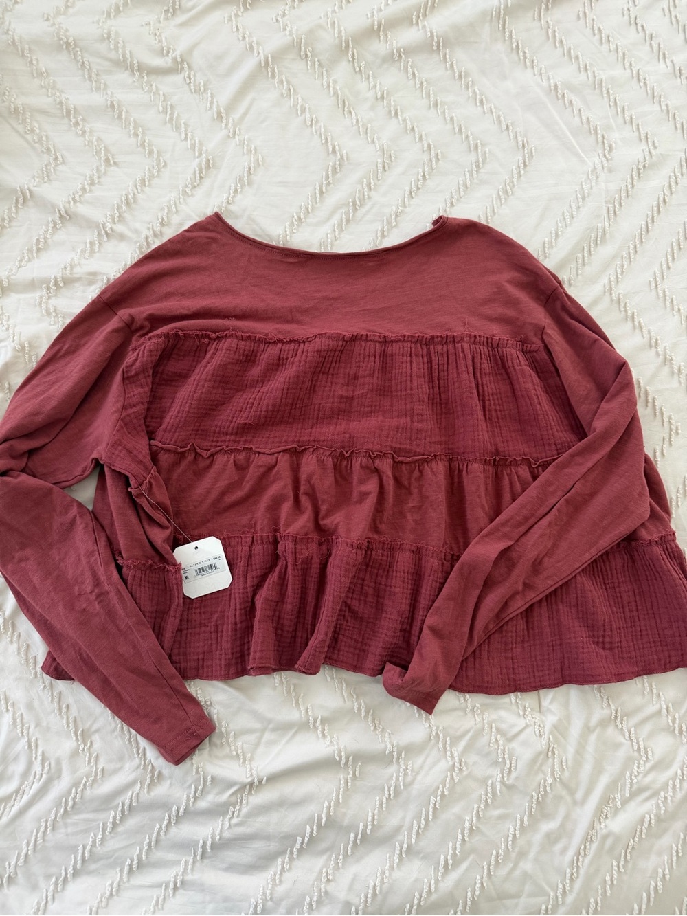 Altar'd State Long Sleeve Tiered Ruffle Top - Mauve Red - Picture 6 of 7